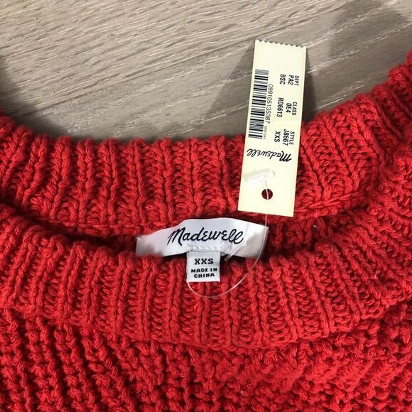 Madewell Pullover Sweater Womens Balloon Sleeve Red Fall Knit Cotton XXS - Picture 6 of 8